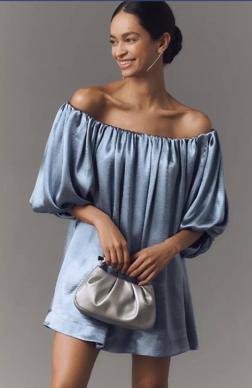 New Anthropologie Mare Mare Off-Shoulder Shine Mini Dress - Small